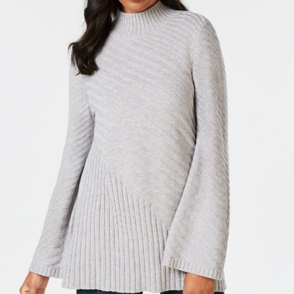 Ribbed Knit Mixed-Knit Sweater Grey Size Medium